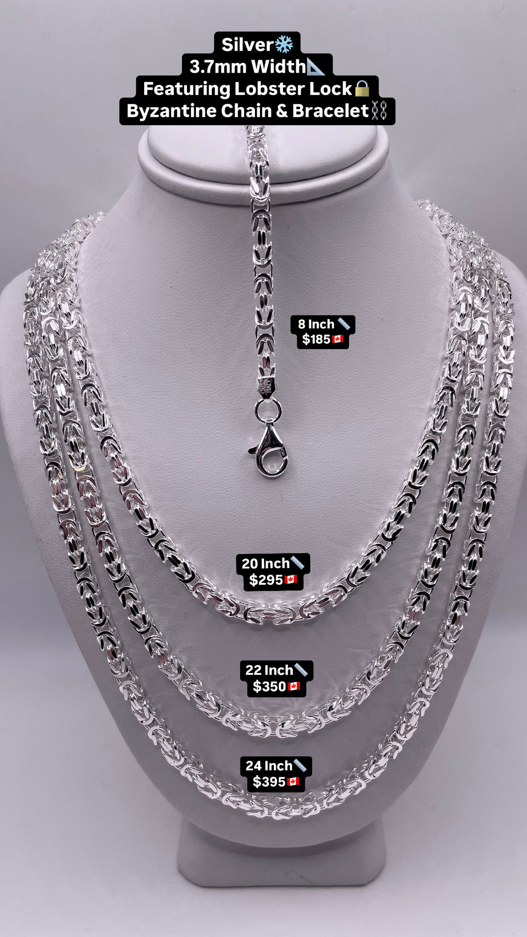 3mm Byzantine Link Chain/Bracelet In Silver