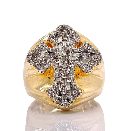 Approx 1.75 CT. Natural Diamond Men’s Cross Ring In 10 KT Yellow Gold