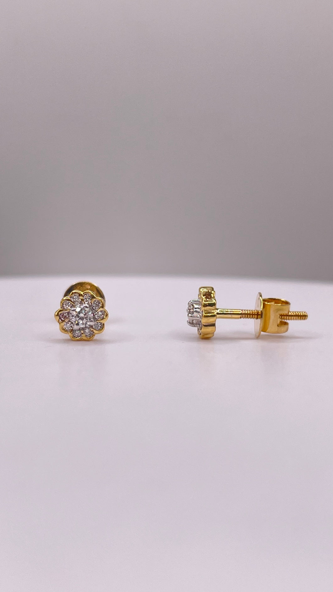 0.10 CT. Natural Diamond Flower Shape Stud Earrings In 14 KT Yellow Gold