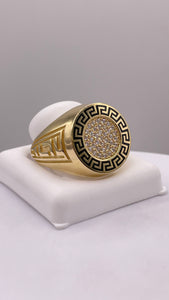 CZ Greek Key Design Men’s Ring In 14 KT Yellow Gold