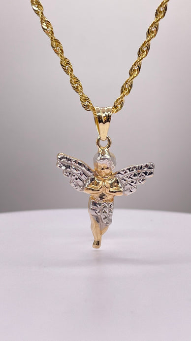 Angel Pendent & Rope Chain Combo In 10 KT Gold