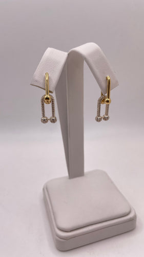 18 KT Yellow Gold Hardware Style Earrings With CZ Stones