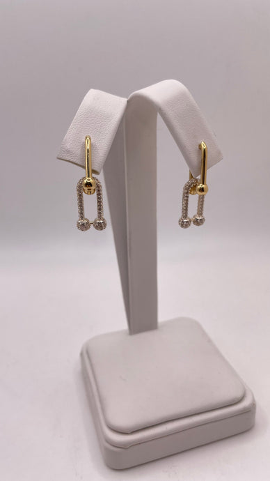 18 KT Yellow Gold Hardware Style Earrings With CZ Stones