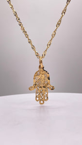 Hamsa Hand Pendant & Singapore Chain Combo In 10 KT Yellow Gold