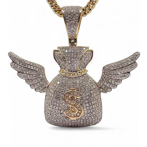 Natural Diamond Money Bag Pendant In 10 KT Yellow Gold