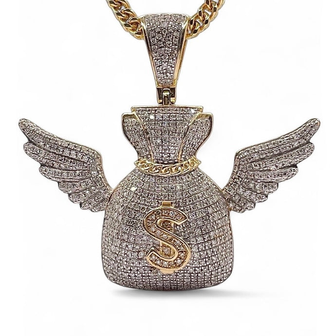 Natural Diamond Money Bag Pendent In 10 KT Yellow Gold