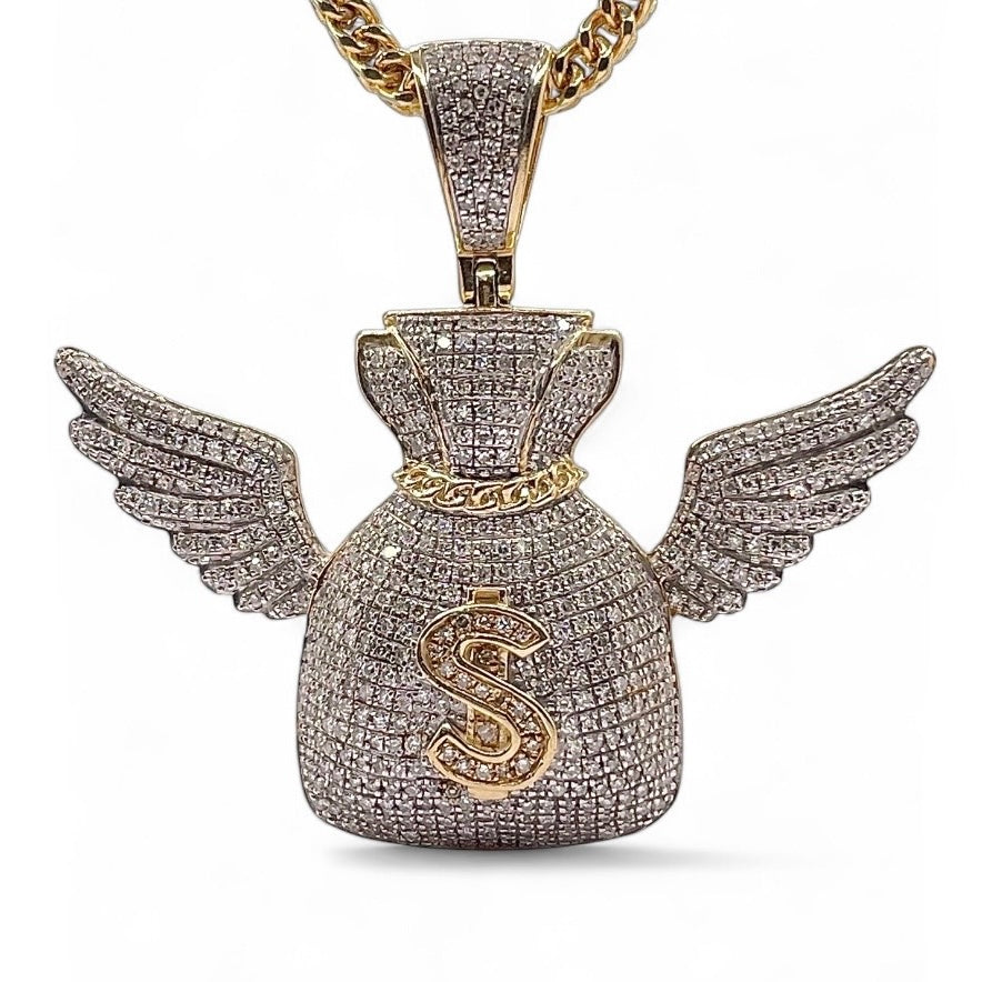 Natural Diamond Money Bag Pendent In 10 KT Yellow Gold