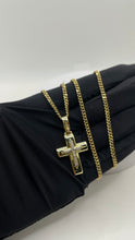 Load image into Gallery viewer, Solid Natural Diamond Cross Pendent &amp; Cuban Link Chain Combo In 10 KT Yellow Gold
