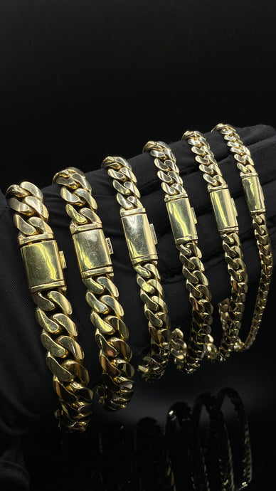 Solid Miami Cuban Bracelets With Box Lock In 10 KT Yellow Gold