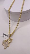 Load image into Gallery viewer, 0.54 CT. Natural Diamond Wolf Pendent &amp; Rope Chain Combo In 10 KT Yellow Gold
