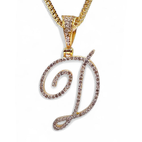 0.40 CT. Natural Diamond D Initial Pendant In 10 KT Yellow Gold