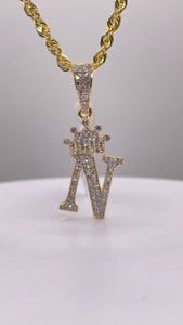 0.53 CT. Natural Diamond Initial N Pendent With Crown In 10 KT Yellow Gold