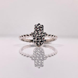 Diamond-Cut Hamsa Hand Ball Ring In 10 KT White Gold
