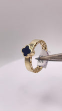 Load image into Gallery viewer, Clover Ring In 10 KT Yellow Gold With Black Enamel