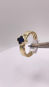 Clover Ring In 10 KT Yellow Gold With Black Enamel