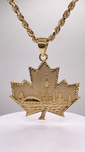 Toronto SkyLine Maple Leaf Pendant & Rope Chain Combo In 10 KT Yellow Gold