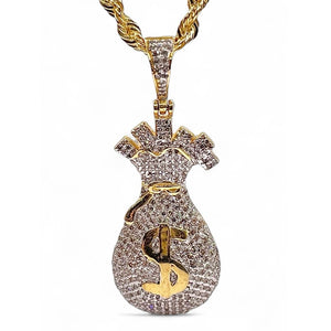 1.13 CT. Natural Diamond Money Bag Pendent In 10 KT Yellow Gold