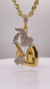 0.66 CT. Natural Diamond Bugs Bunny Holding Gun Pendent In 20 KT Yellow Gold