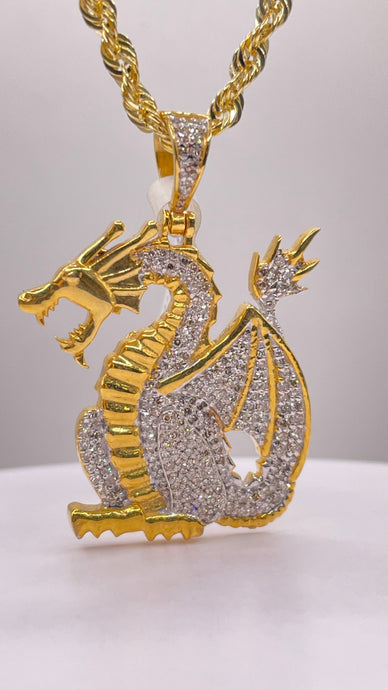 0.71 CT. Natural Diamond Dragon Pendent In 10 KT Yellow Gold