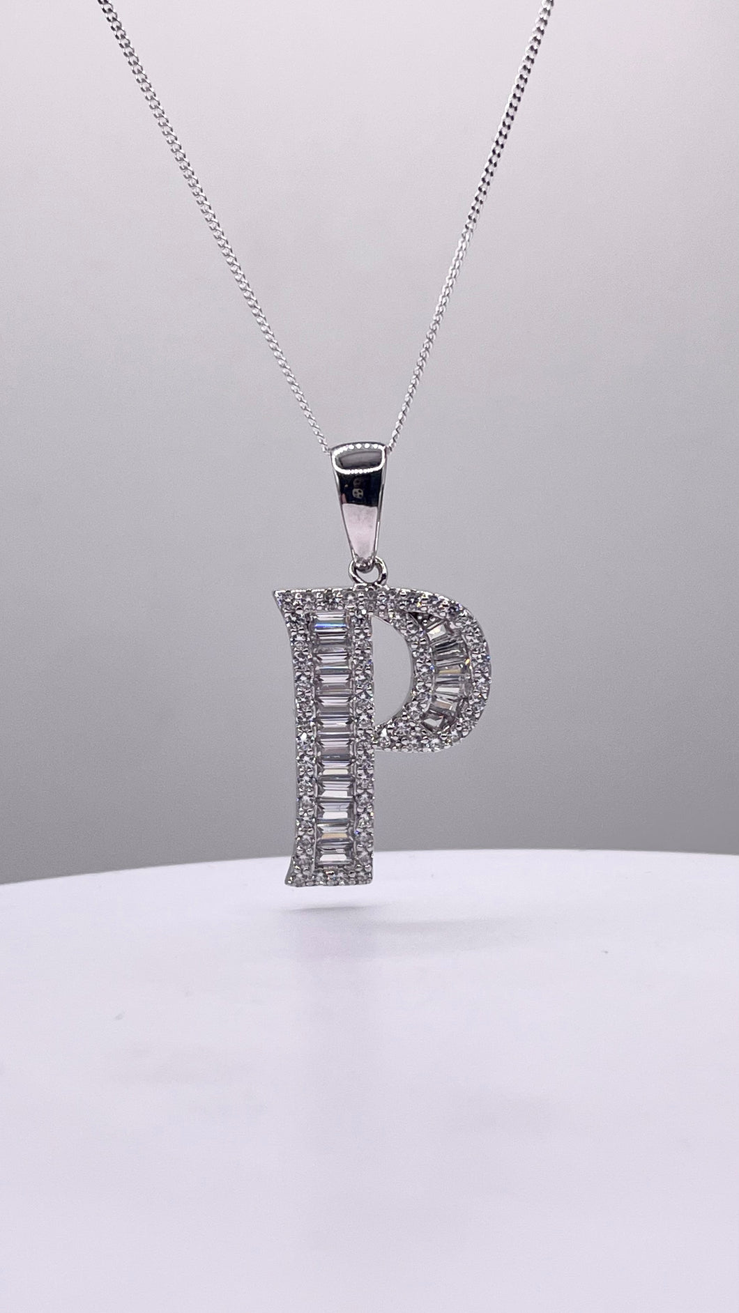 Letter P Pendent In Silver With CZ