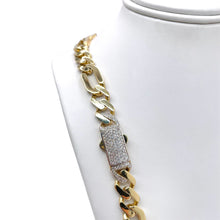 Load image into Gallery viewer, 9mm Figaro Link Chain With CZ Box Lock In 10 KT Yellow Gold