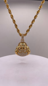1.20 CT. Natural Diamond Solid Buddha Pendant In 14 KT Yellow Gold