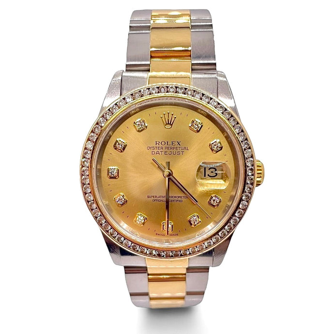 36mm Two-Tone DateJust Rolex Watch With Champagne Diamond Dial