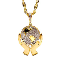 Load image into Gallery viewer, 0.57 CT. Natural Diamond Hands Holding Globe Pendent In 10 KT Yellow Gold
