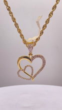 Load image into Gallery viewer, 0.37 CT. Natural Diamond Double Heart Pendent &amp; Rope Chain Combo In 10 KT Yellow Gold