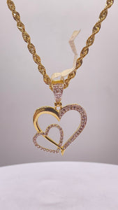 0.37 CT. Natural Diamond Double Heart Pendent & Rope Chain Combo In 10 KT Yellow Gold