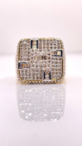2.02 CT. Baguette & Round Natural Diamonds Men’s Square Ring In 10 KT Yellow Gold
