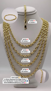 4.4mm Diamond Cut Rope Chain In 10 KT Yellow Gold