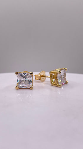 6.0mm Princess-Cut Cubic Zirconia Stud Earrings In 10 KT Yellow Gold