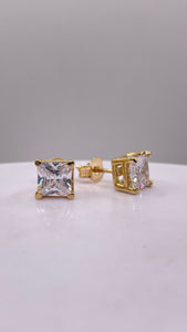 6.0mm Princess-Cut Cubic Zirconia Stud Earrings In 10 KT Yellow Gold