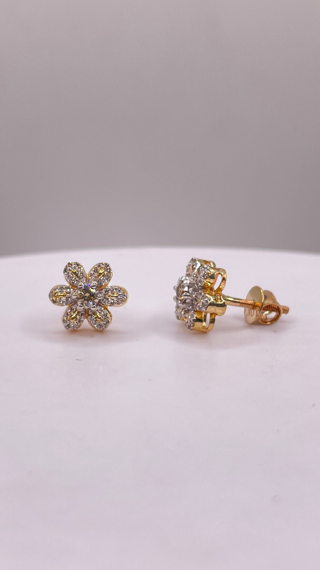 0.24 CT. Natural Diamond Flower Shape Stud Earrings In 10 KT Yellow Gold