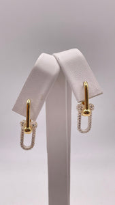 18 KT Yellow Gold Fancy Link Earring’s With Cubic Zirconias