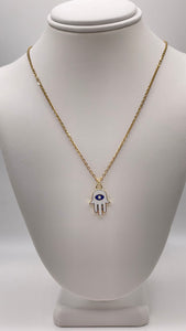 Hamsa Hand Pendent & Chain In 10 KT Yellow Gold