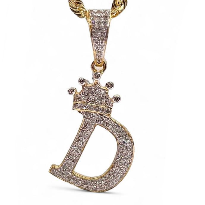 0.66 CT. Natural Diamond Initial D Pendent With Crown In 10 KT Yellow Gold