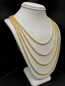 2.7mm Solid Rope Chain In 10 KT Yellow Gold