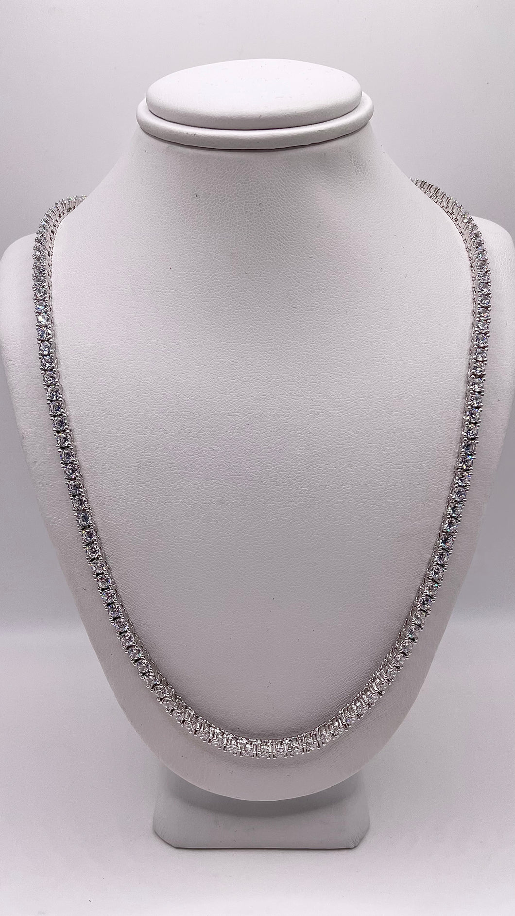 Men’s Tennis Chain In Silver With CZ