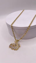 Load image into Gallery viewer, 0.71 CT. Natural Diamond Allah Pendent &amp; Rope Chain Combo In 10 KT Yellow Gold