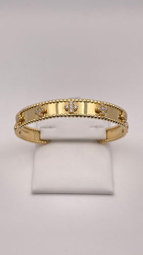9mm Clover Bangle In 10 KT Yellow Gold With Cubic Zirconia