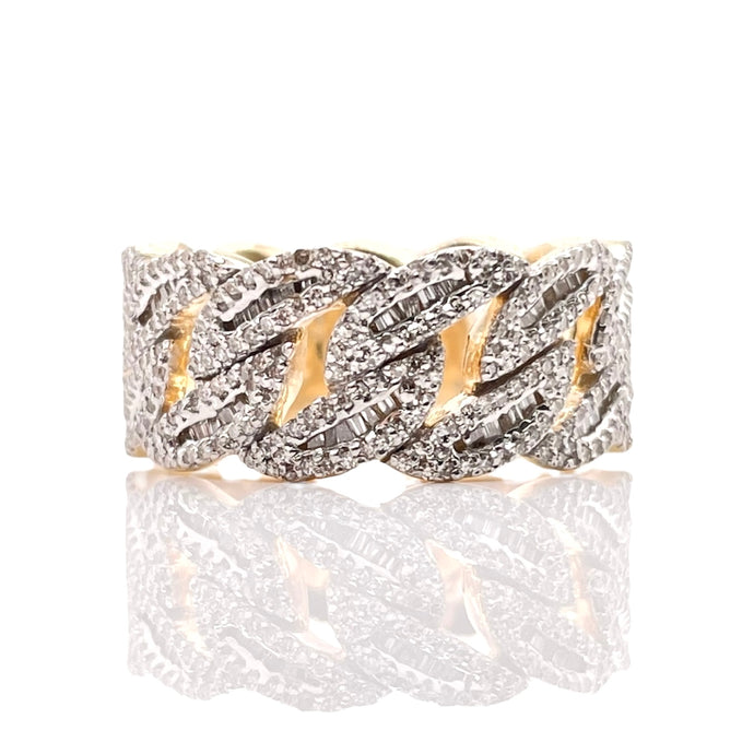 1.38 CT. Natural Diamond Cuban Link Men’s Eternity Ring In 10 KT Yellow Gold