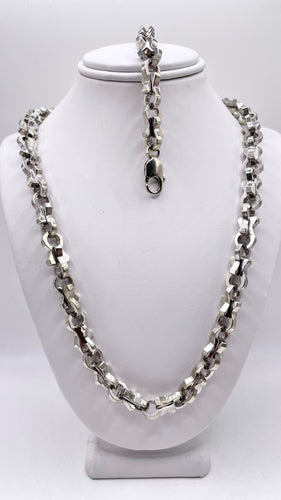 8mm Unique Link Chain & Bracelet Combo In 10 KT White Gold