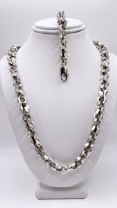 8mm Unique Link Chain & Bracelet Combo In 10 KT White Gold