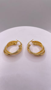 14 KT Yellow Gold Unique Hoop Earrings