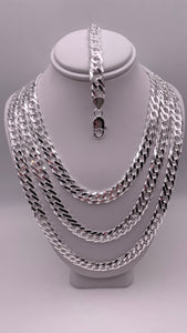 8mm Double Curb Link Chain/Bracelet In Silver