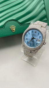 41mm Date Just Rolex Approx 28.0 CT. Natural Diamond With Platinum Baby Blue Arabic Dial