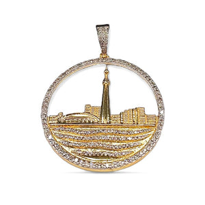 1.46 CT. Toronto Skyline Natural Diamond Pendent Set In 10 KT Yellow Gold