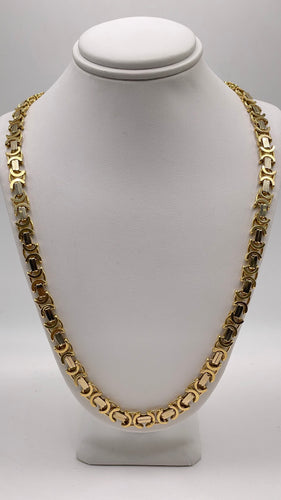 18 KT Solid Two-Tone Flat Byzantine Link Chain